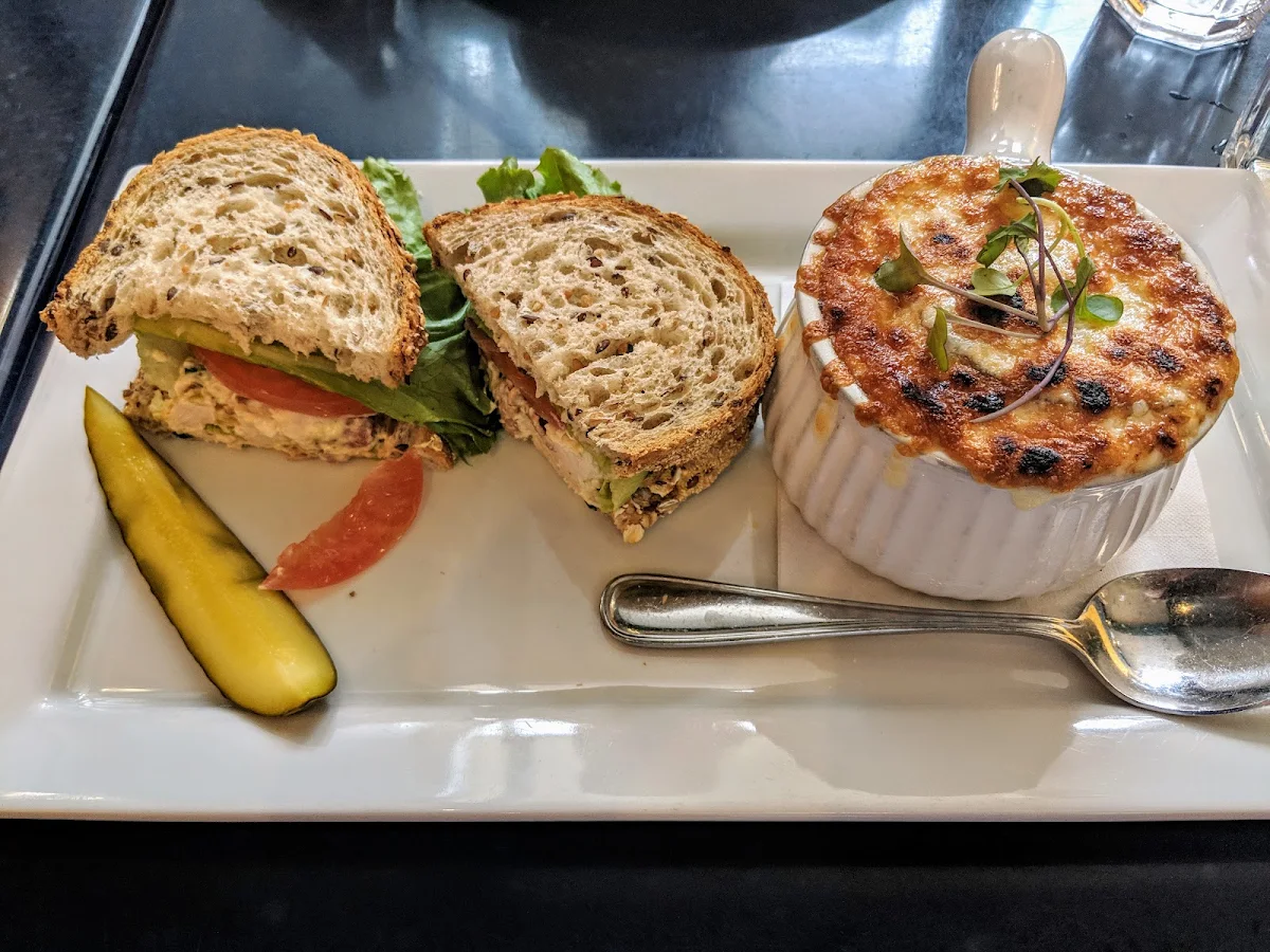 Chicken Salad Sandwich and French Onion Soup
