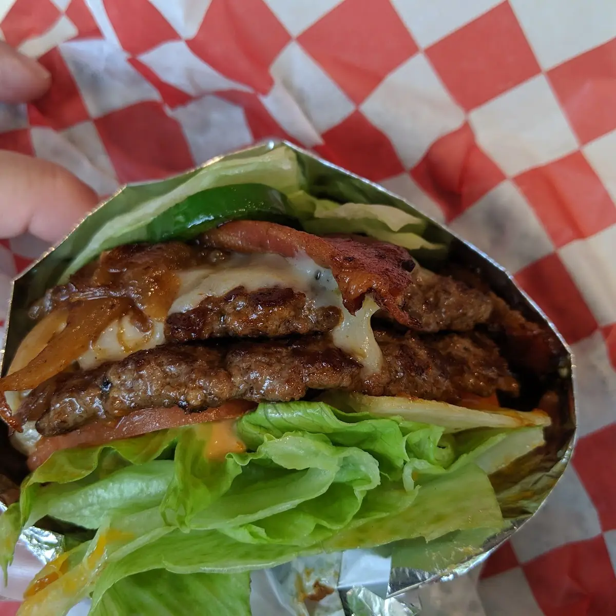 Bunless Double Hot Stuff Burger with Bacon