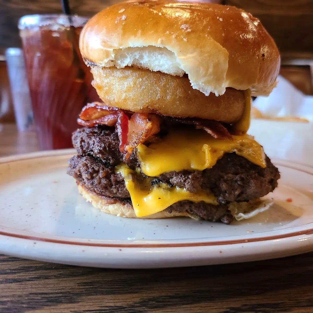 Double Bacon Cheeseburger with Onion Rings
