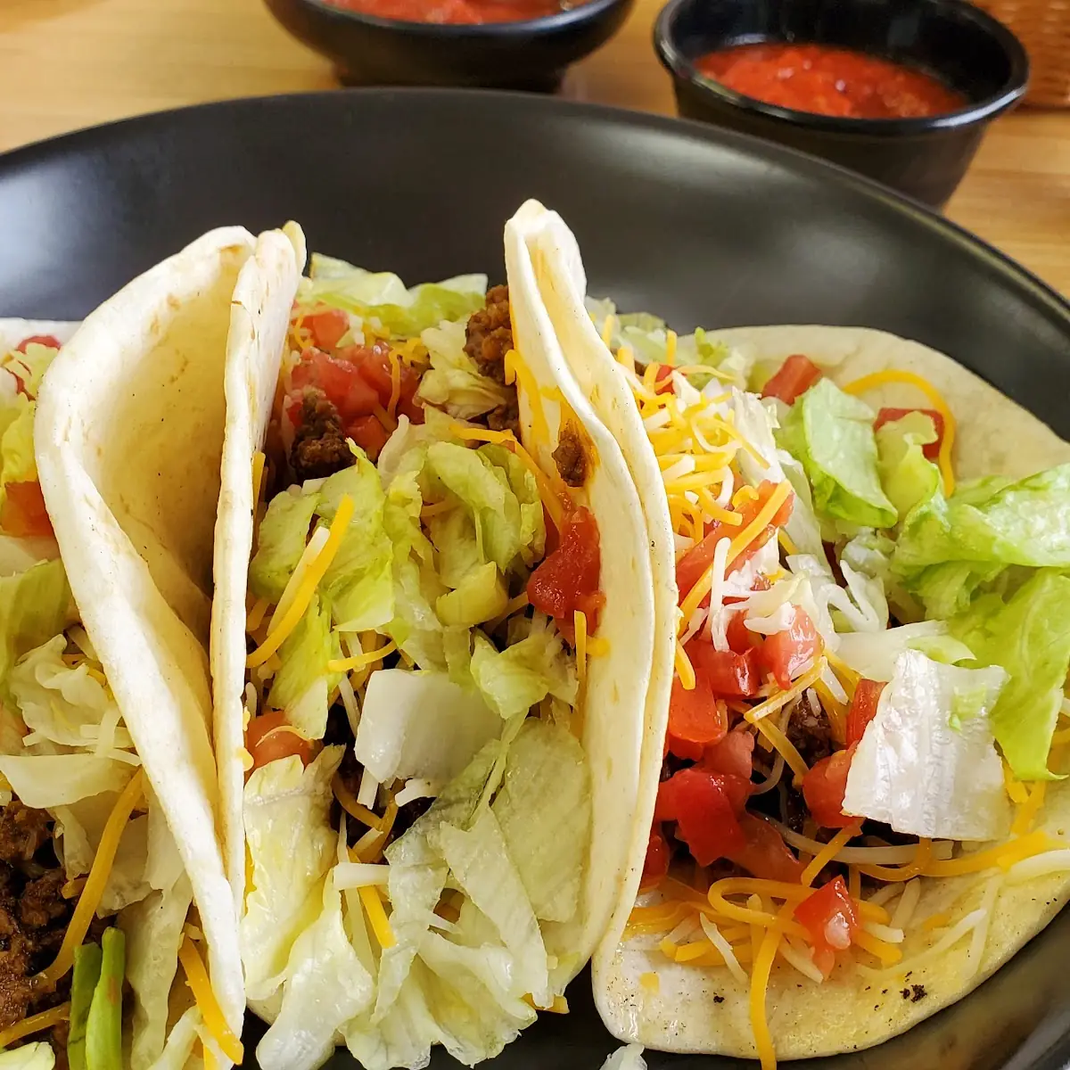 Soft Shell Ground Beef Tacos with Tomato and Lettuce