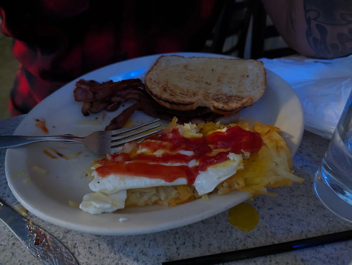 Eggs Bacon Hash Browns and Toast