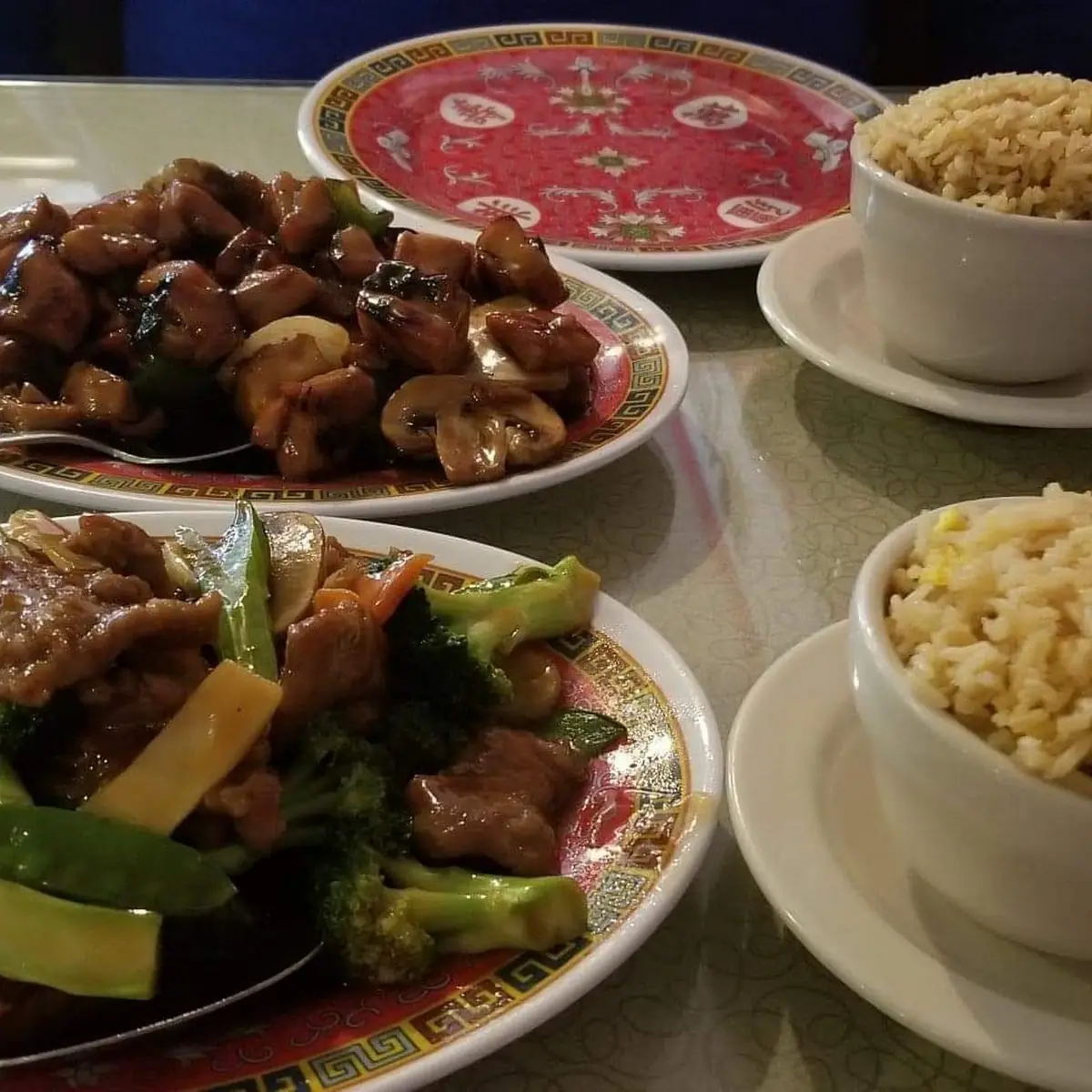 Beef with Mixed Vegetables and Bourbon Chicken