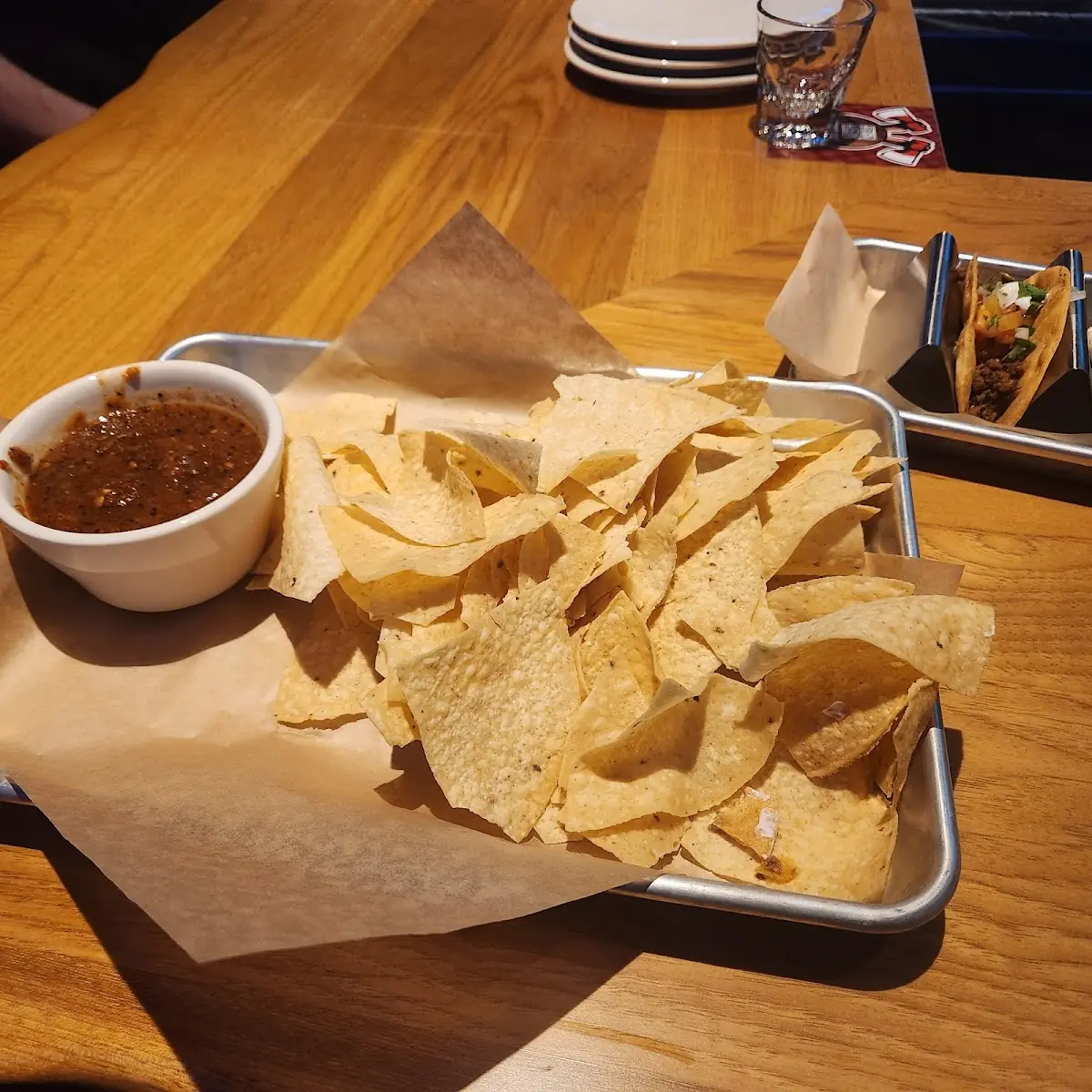 Chips and Salsa and Beef Taco