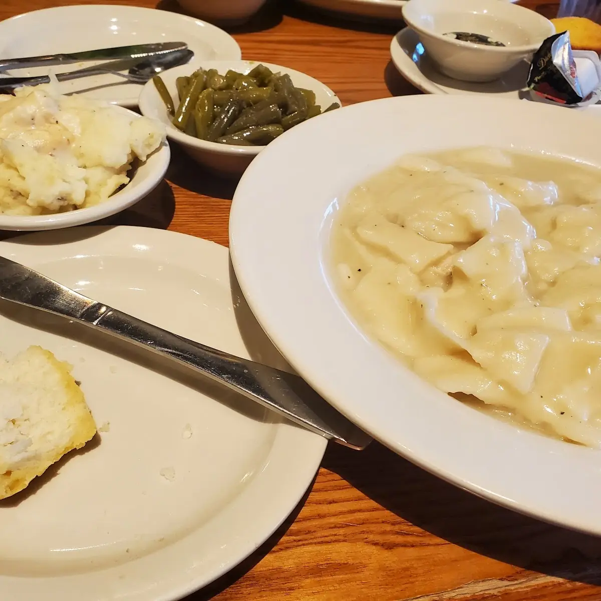 Chicken Dumplings with Green Beans and Mashed Potatoes
