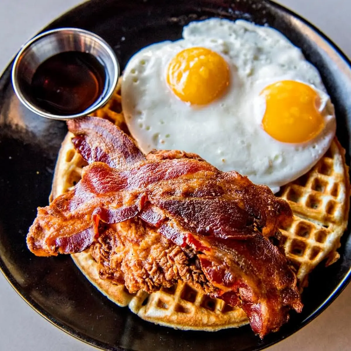 Chicken Waffle with Eggs Sunny Side Up