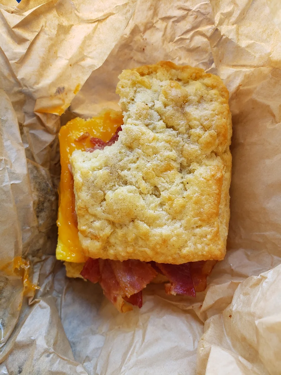 Breakfast Sandwich House Made Biscuit Egg Cheese and Bacon