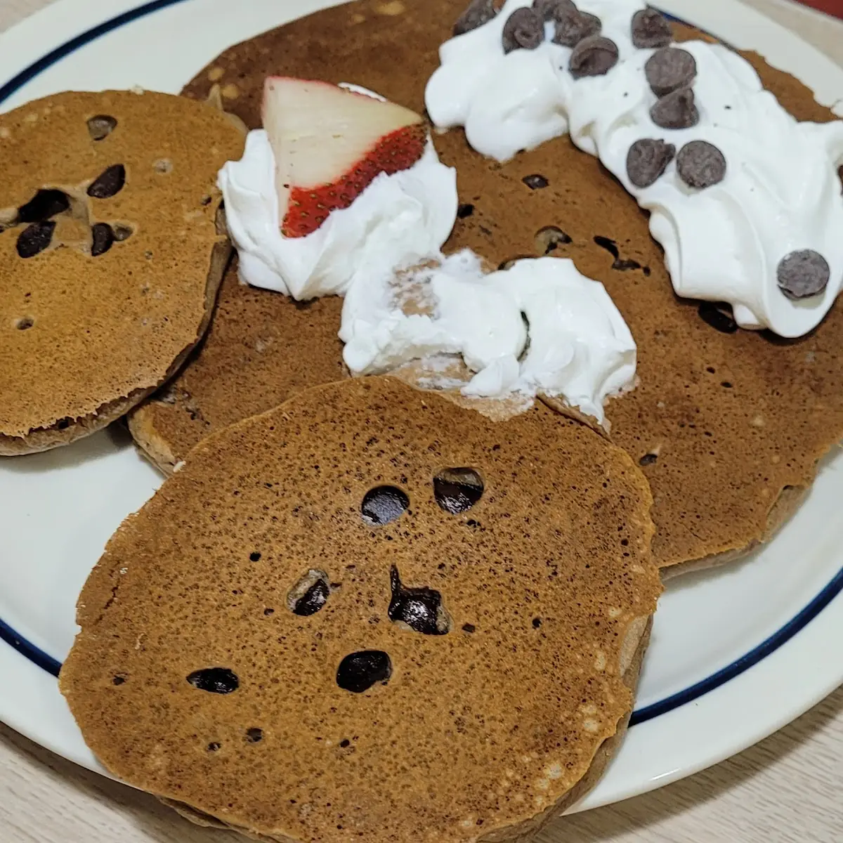 Chocolate Chip Pancakes and Eggs