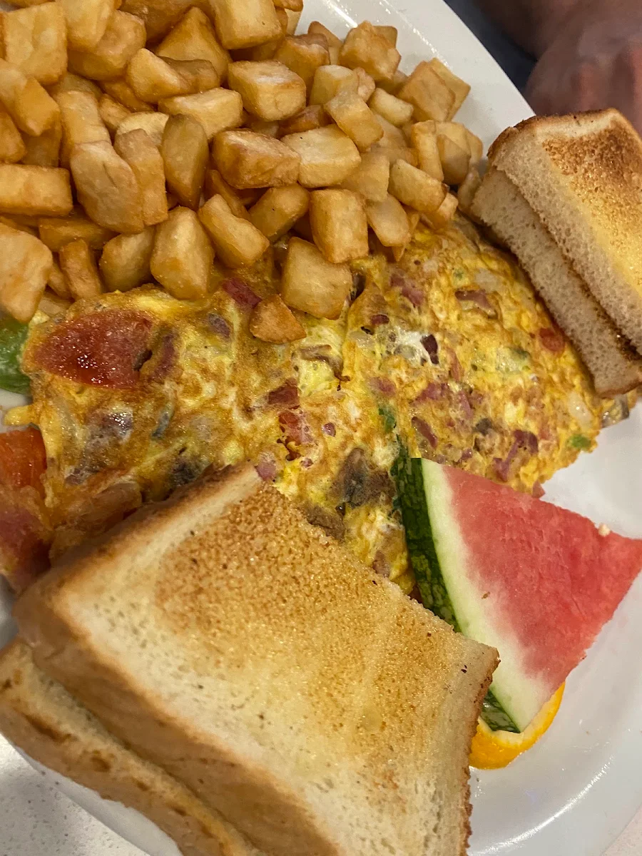 Pancakes Mexican Omelette, Stella’s Diner