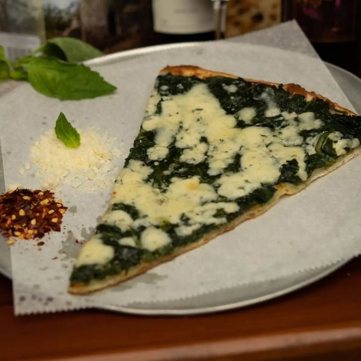 Spinach and Cheese Pizza Slice