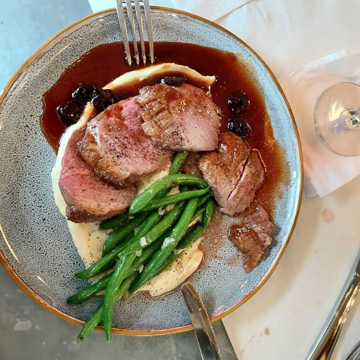 Duck Breast with Glaze Parsnip and String Beans