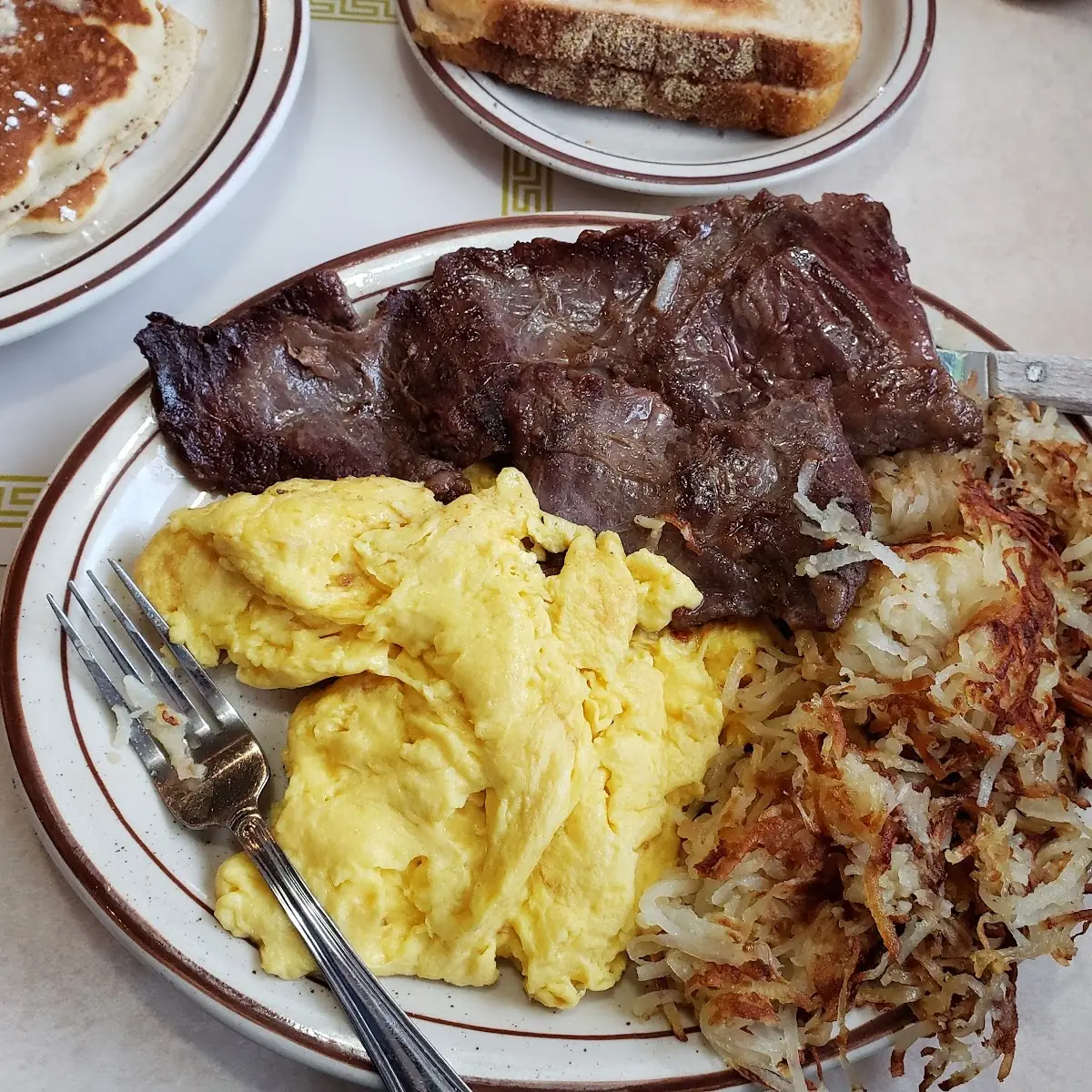 Skirt Steak Breakfast with Pancakes
