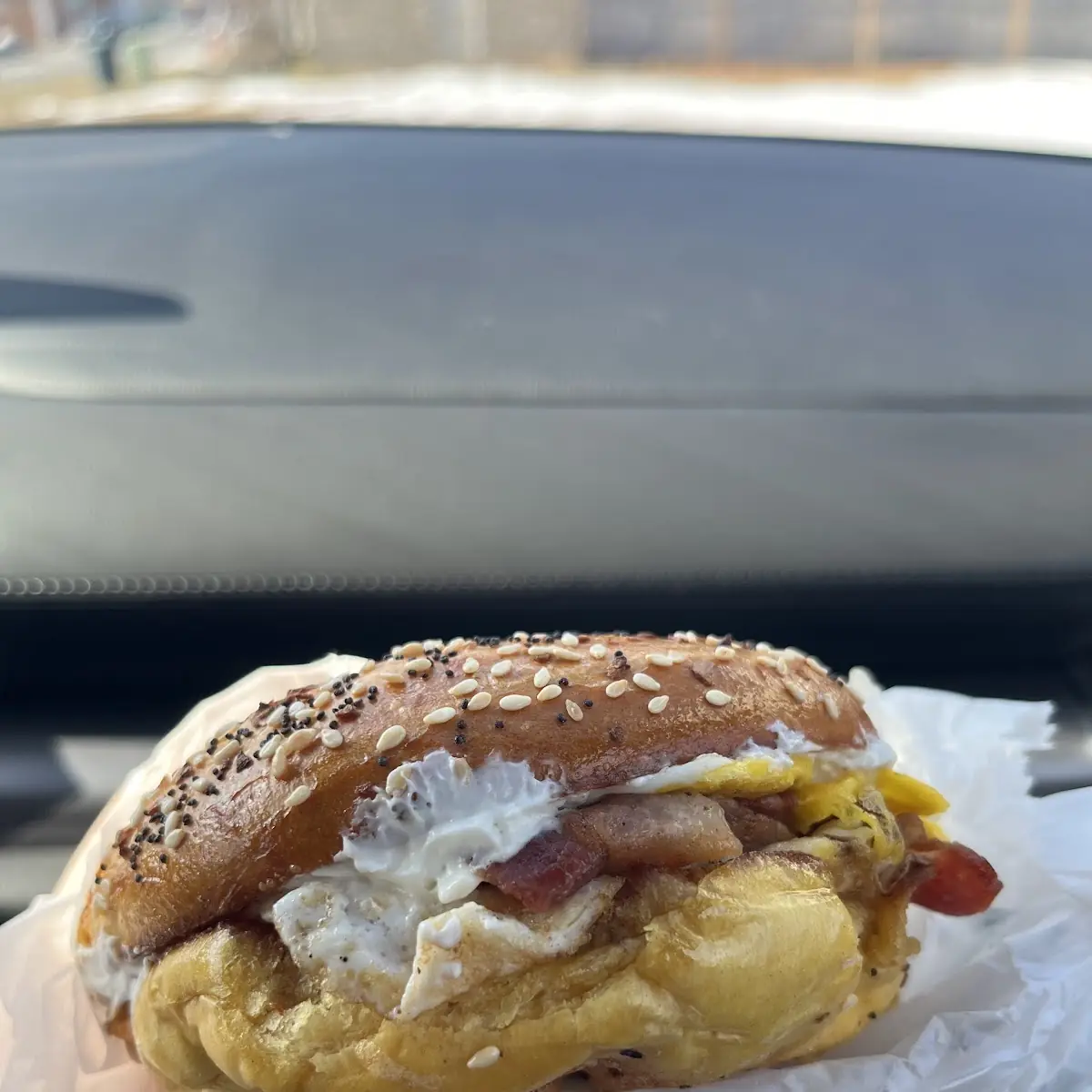 Egg Everything Bagel with 2 Eggs Bacon and Scallion Cream Cheese