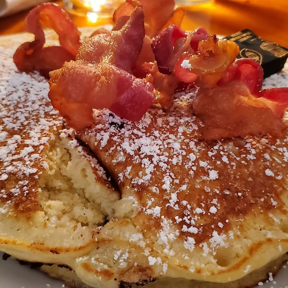 Chocolate Chip Pancakes with Bacon