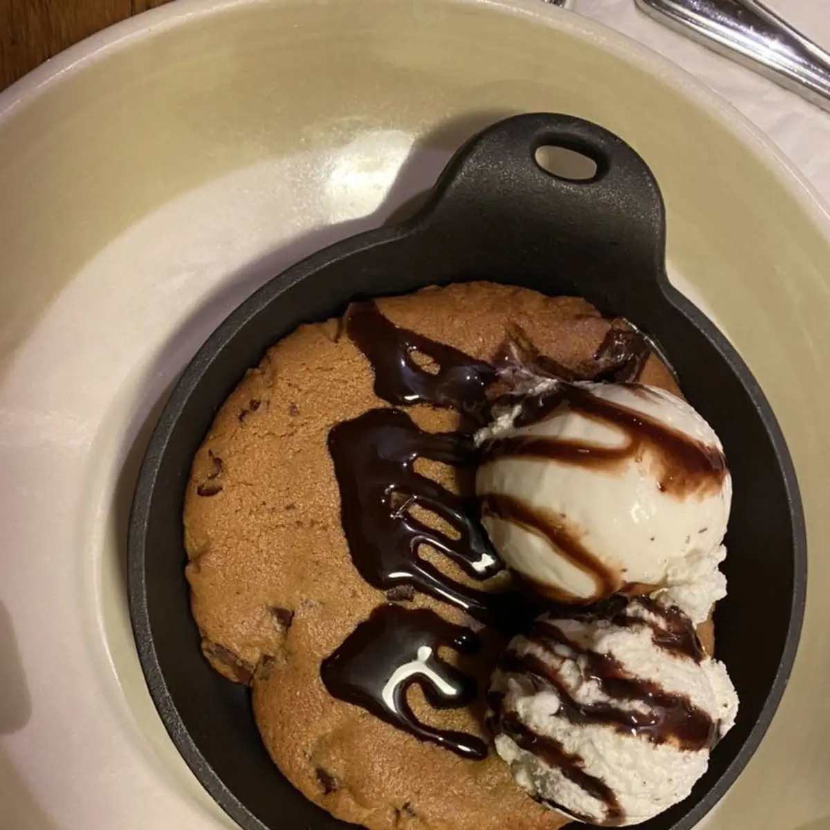 Chocolate Chip Cookie Dessert with Vanilla Ice Cream