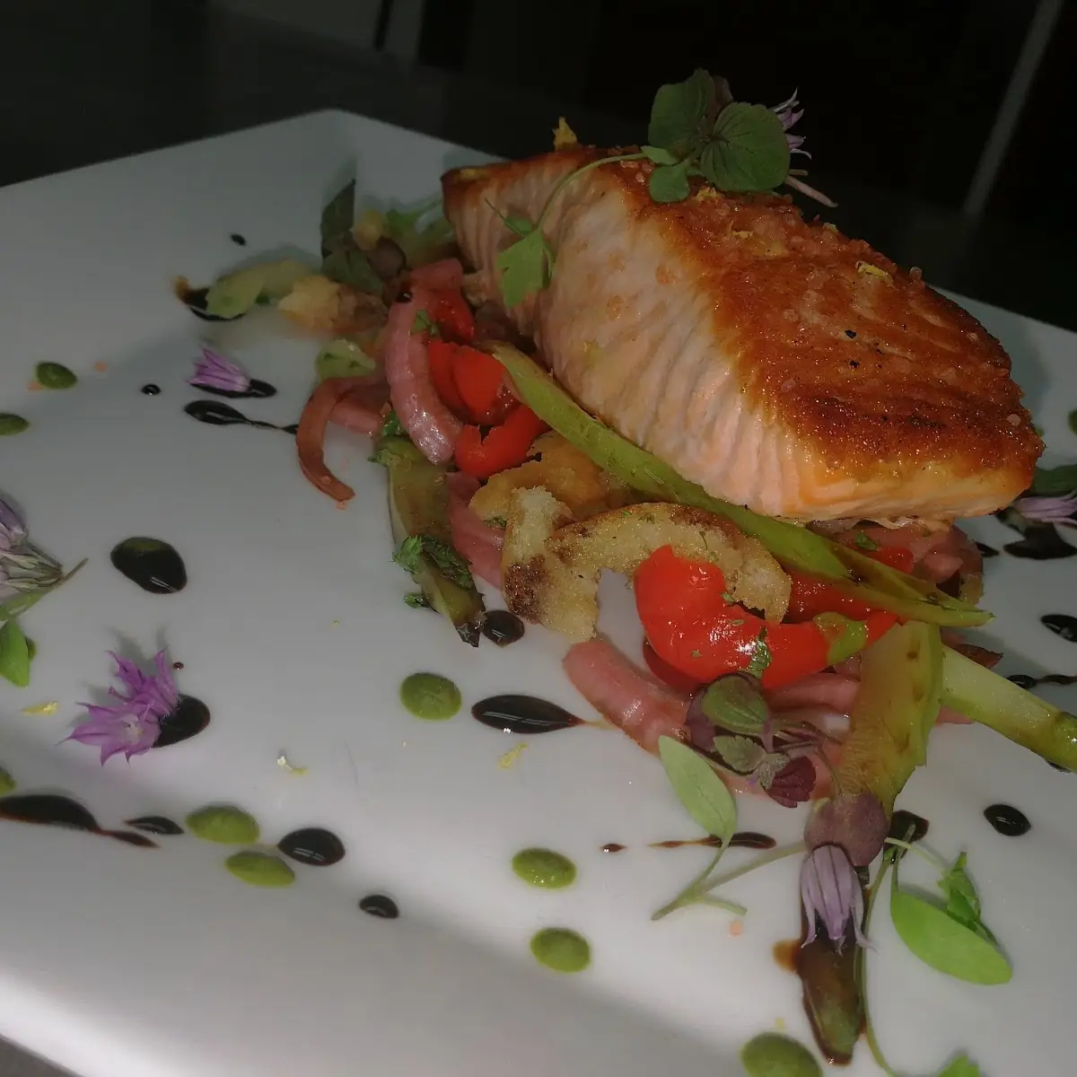 Seared Cod with Okra Sweet Potato & Espelette Peppers