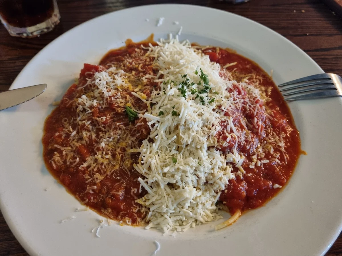 Pot-Pourri Spaghetti with Meat Mizithra Cheese and Marinara Sauce