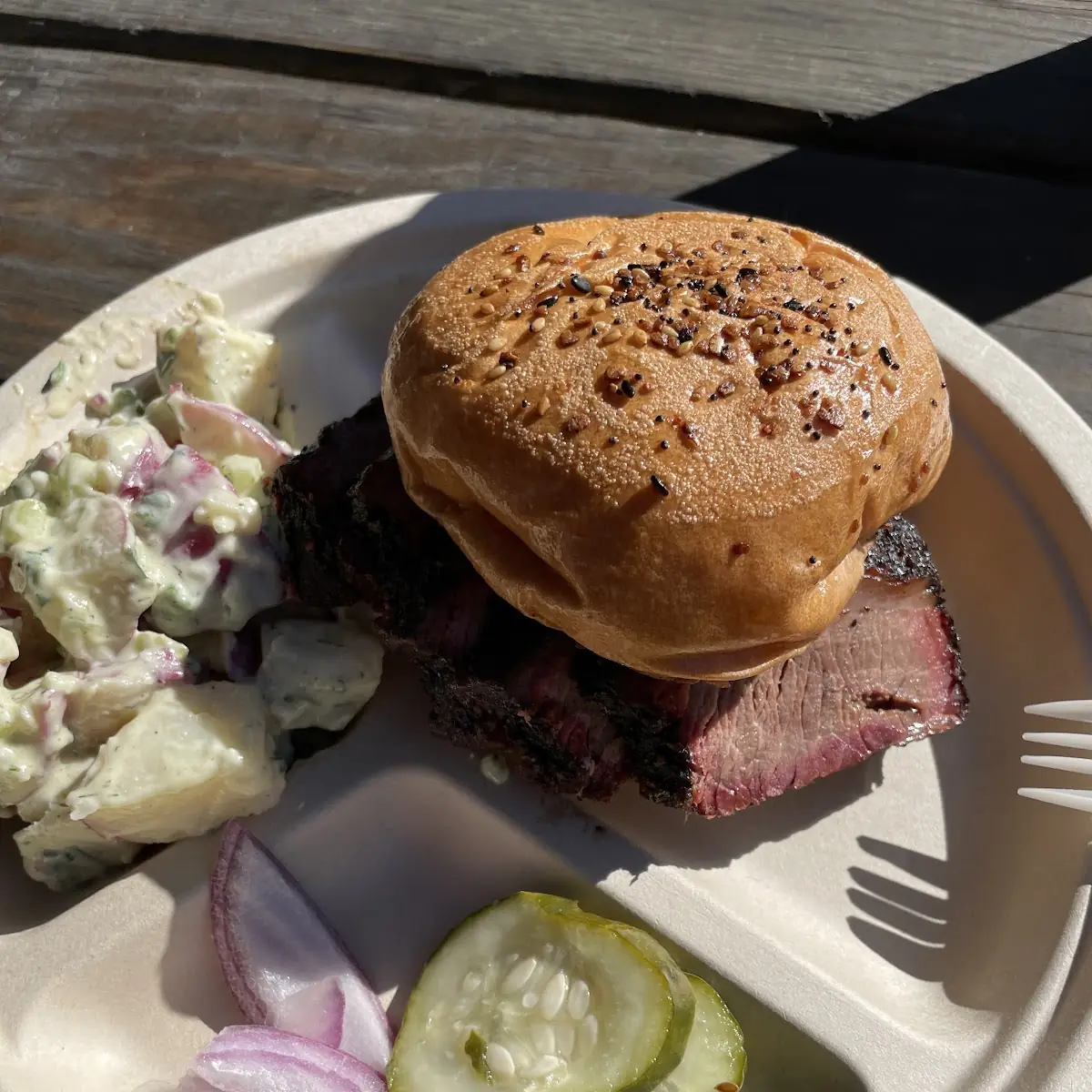 Brisket Sandwich with Potato Salad