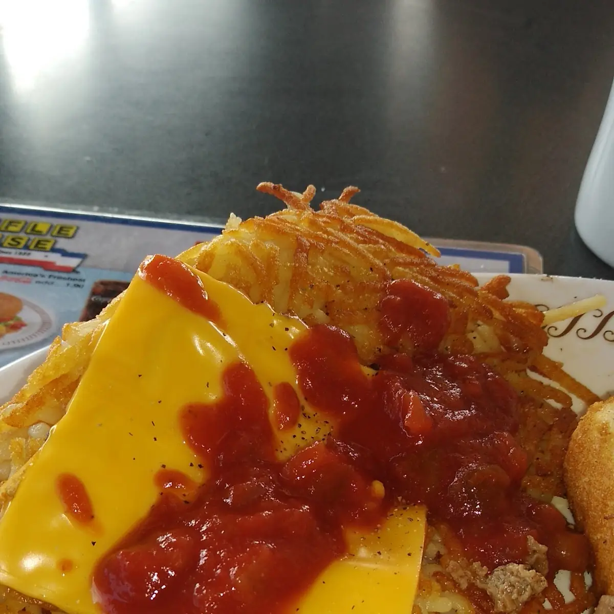 Double Smothered Covered Hash Browns with Salsa