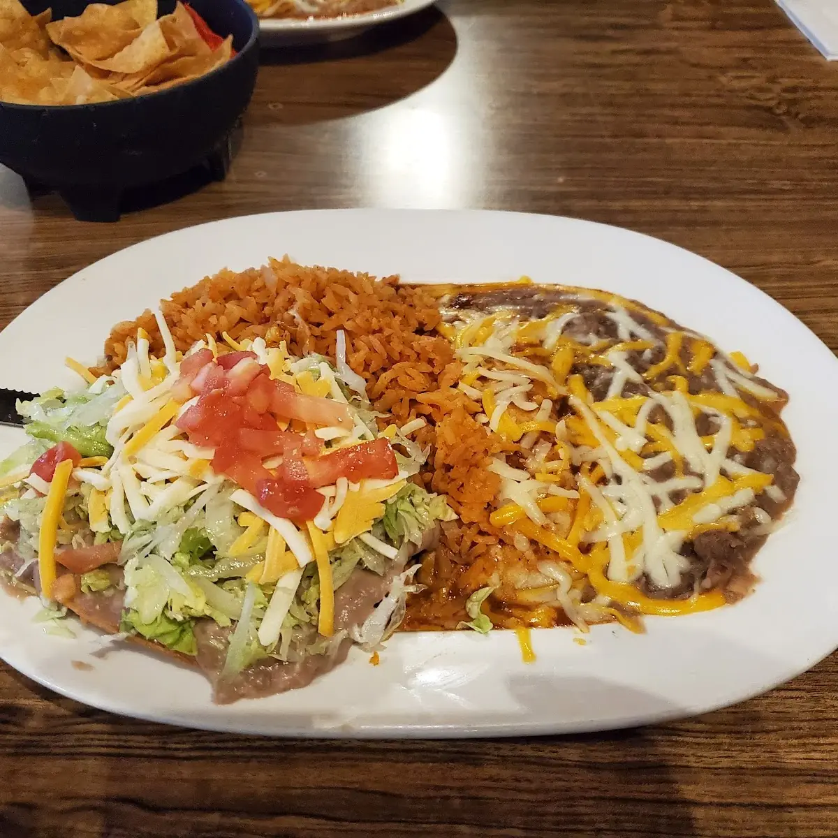 Cheese Enchilada and Bean Tostada