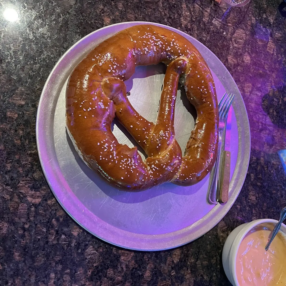 32oz mug of beer w/ 1 Pretzel Hotdog