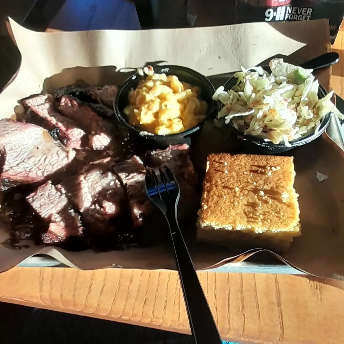 Brisket Platter Mac &Cheese Cole Slaw & Cornbread