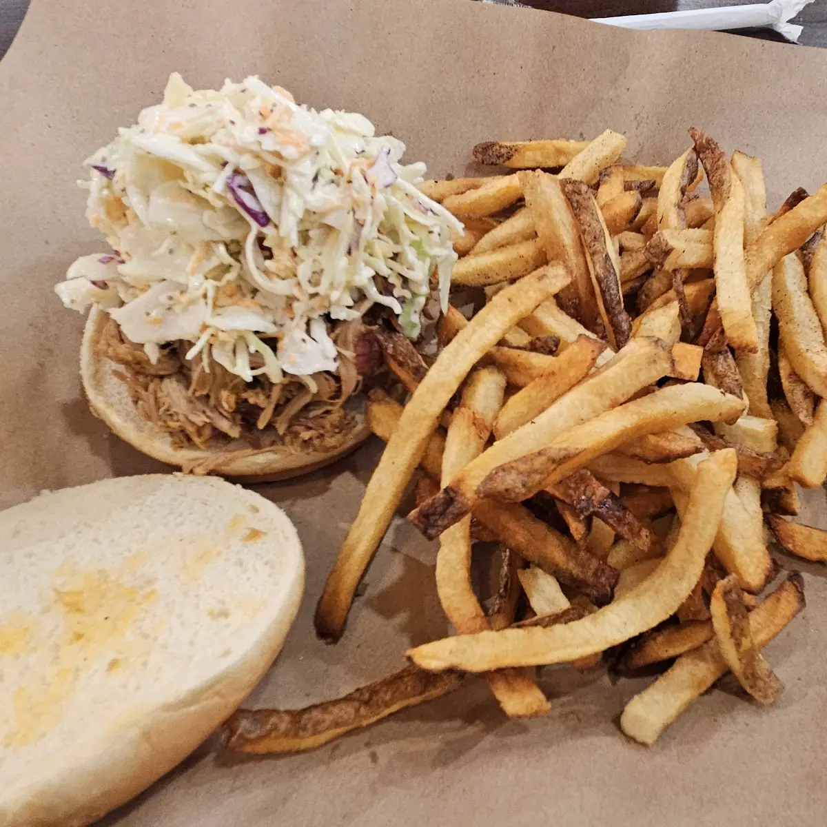 Pulled Pork Sandwich and Fries