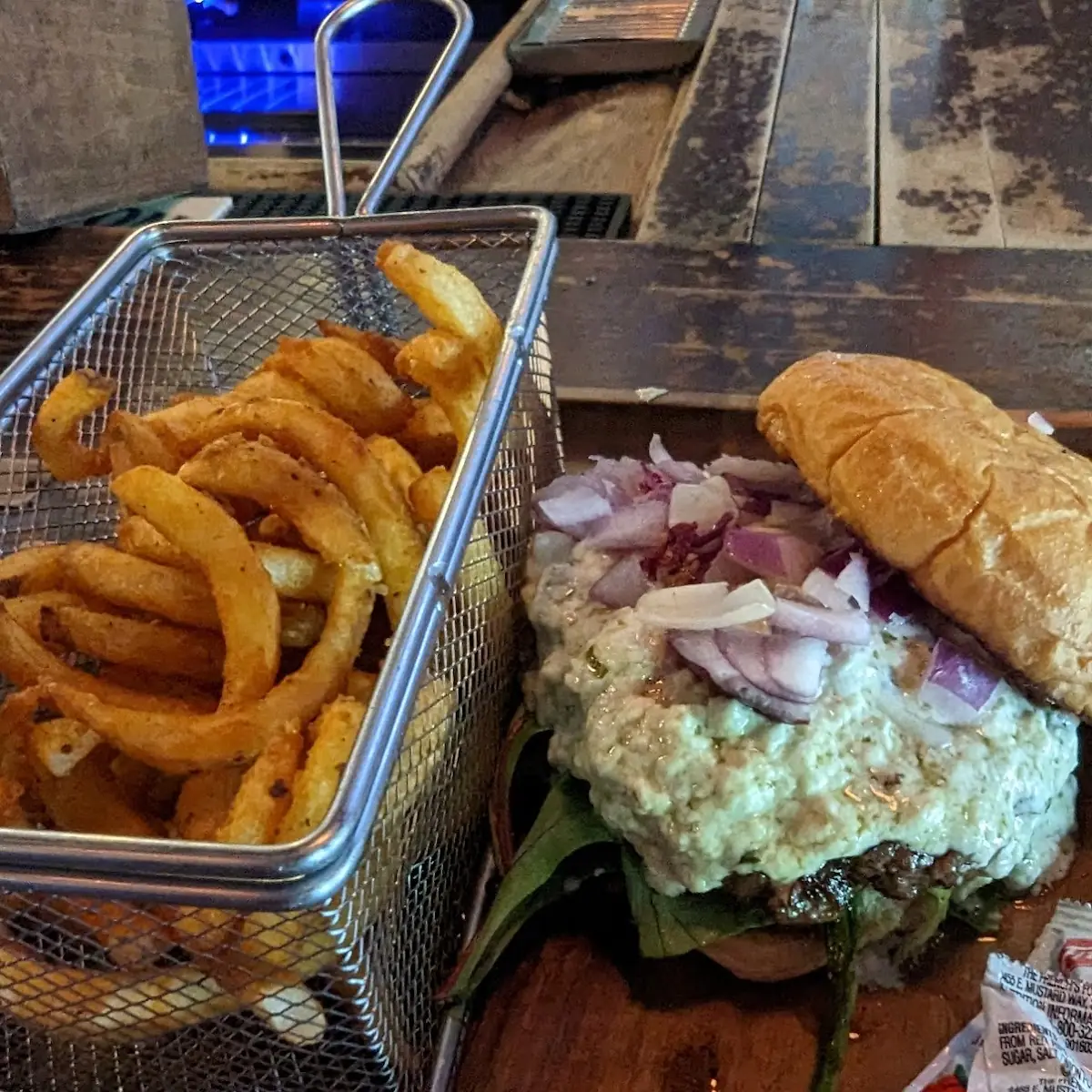 Serrano Blue Cheese Burger & Curly Fries
