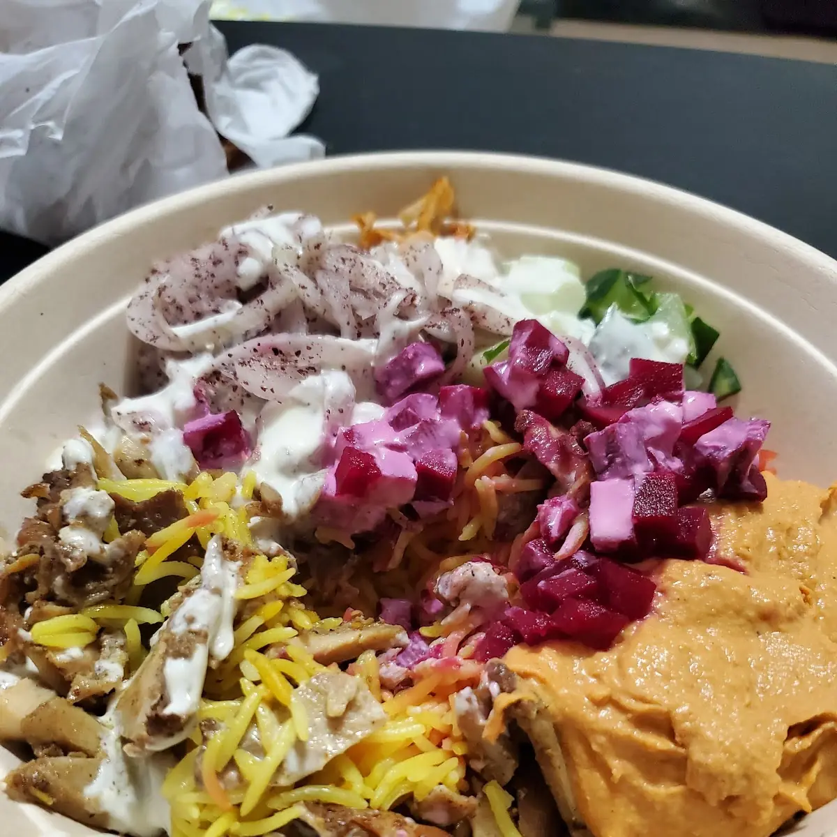 Rice Bowl with Grilled Onions Beets