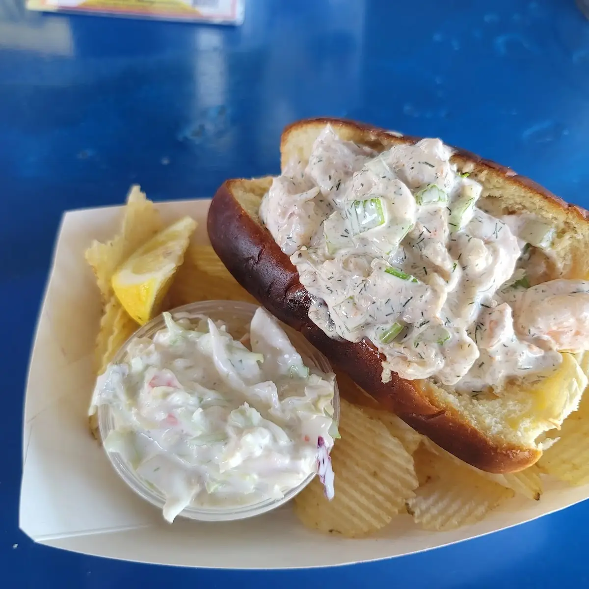 Shrimp Roll with Chips and Slaw