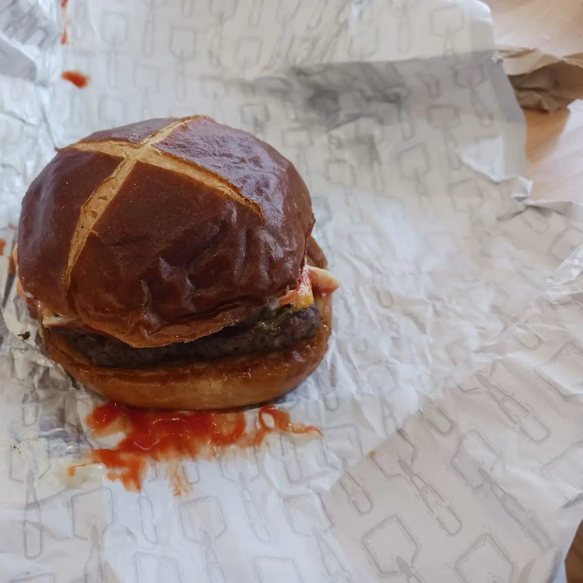 Pretzel Bun Bacon Double Cheeseburger