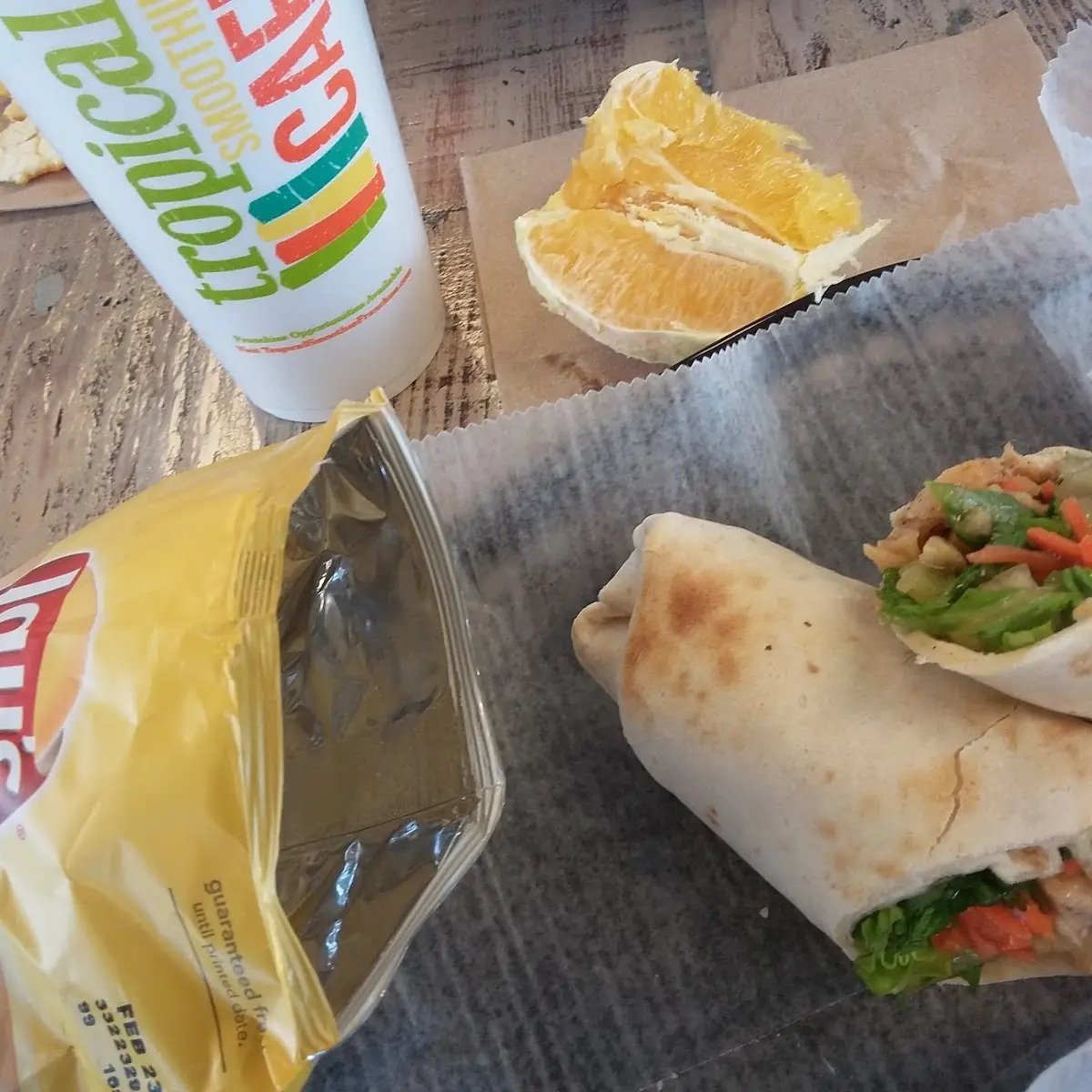 Thai Chicken Wrap with Baked Potato Chips