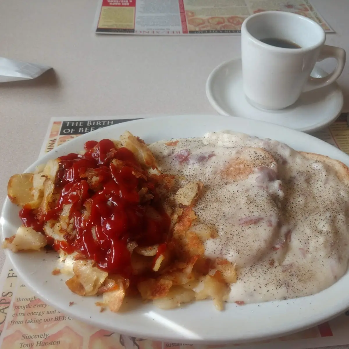 Creamed Chipped Beef on Toast with Home Fries
