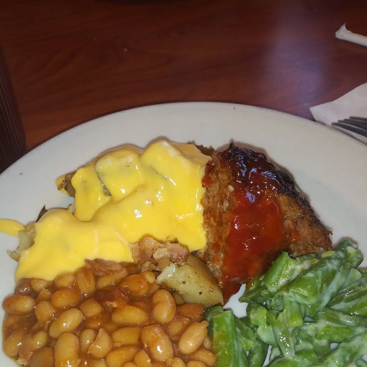 Meat Loaf Casserole Green Beans Potato Chunks with Cheese