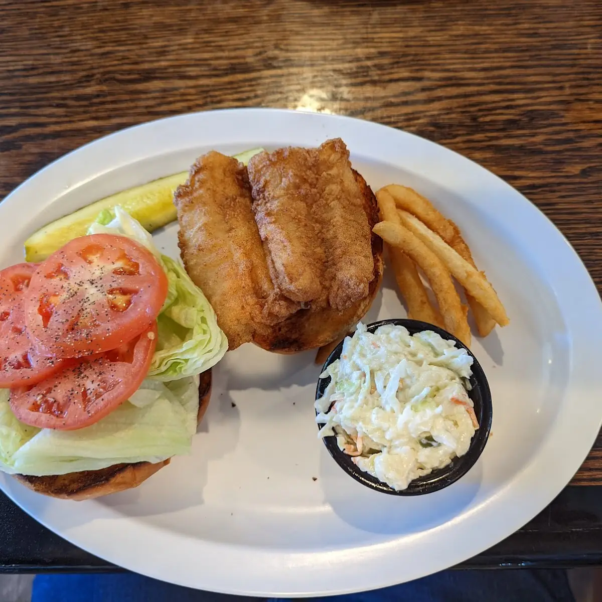 Crispy Cod Sandwich with a Side of Coleslaw