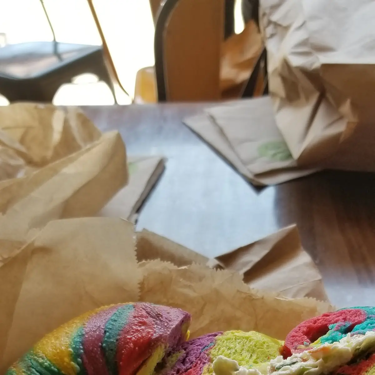 Rainbow Bagel with Cinnamon Raisin Cream Cheese