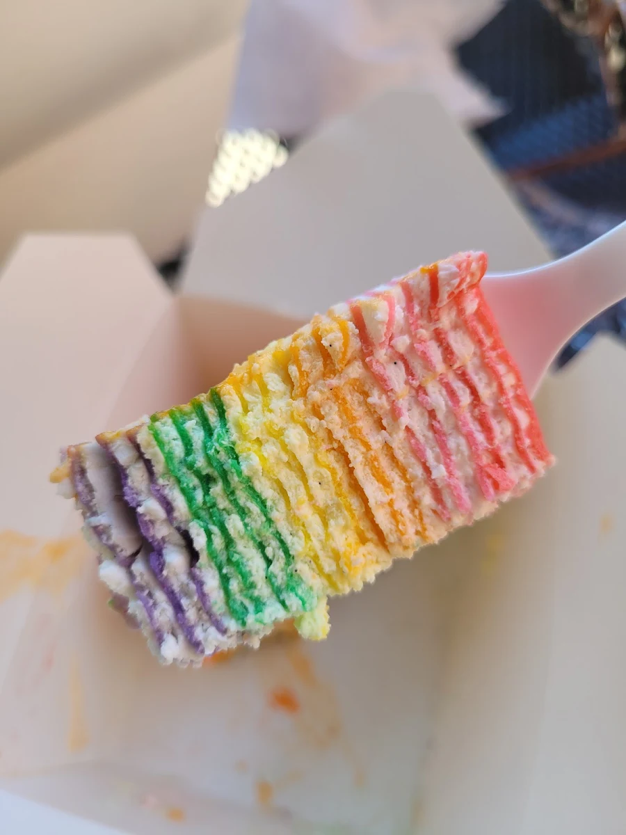 Rainbow Mille Crepe Cake Slice