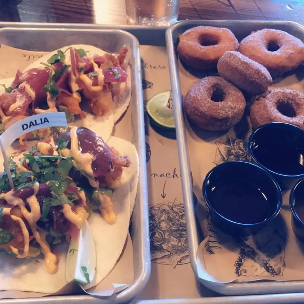 Crispy Shrimp Tacos and Cinnamon Sugar Donuts