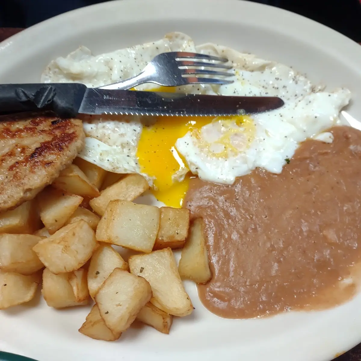Bacon Eggs Potato Bean Plate
