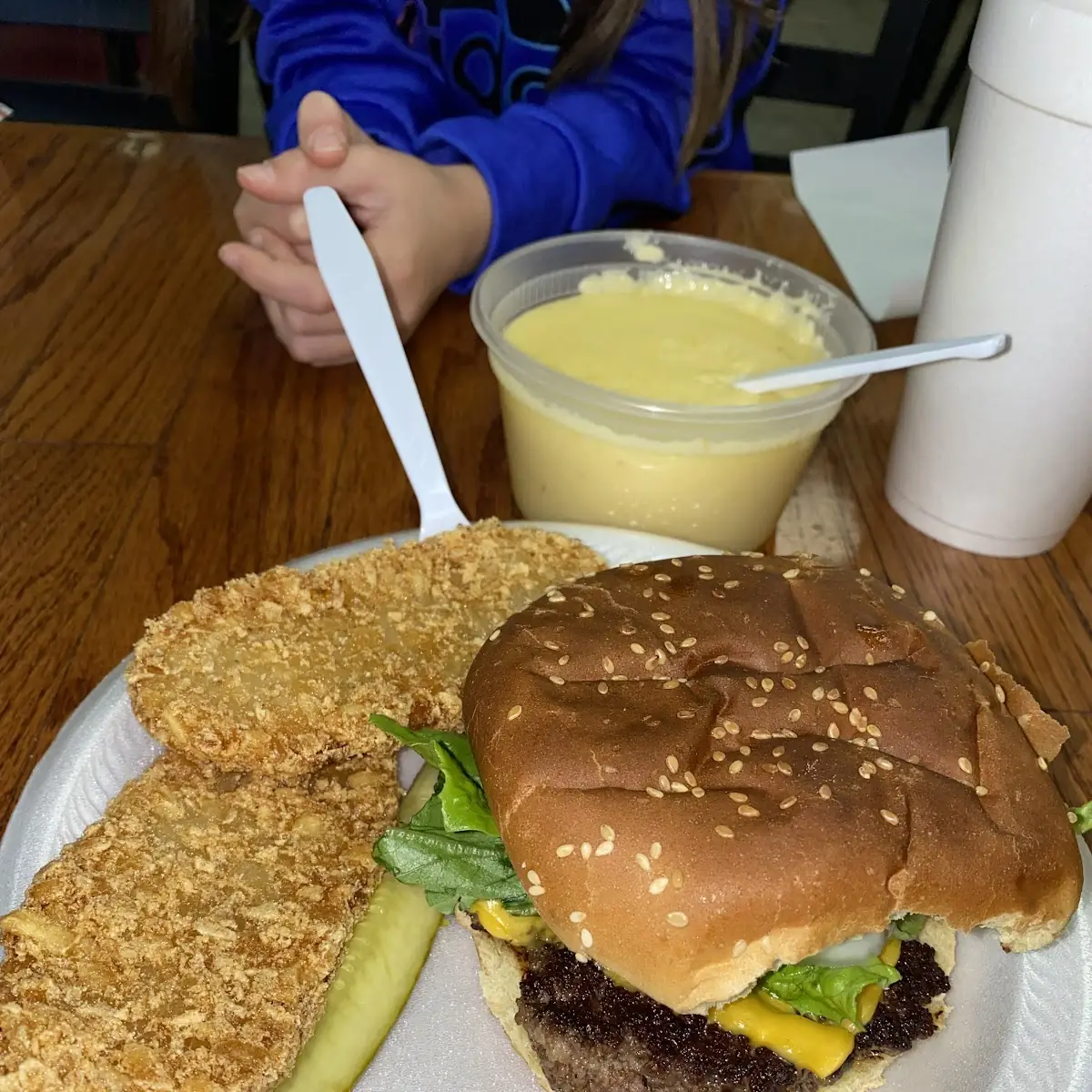 Cheeseburger with Side of Hash Browns