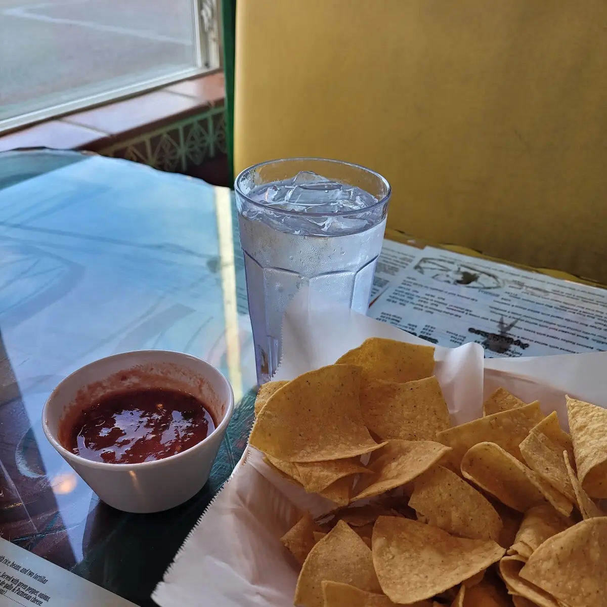 Chips Salsa and Water