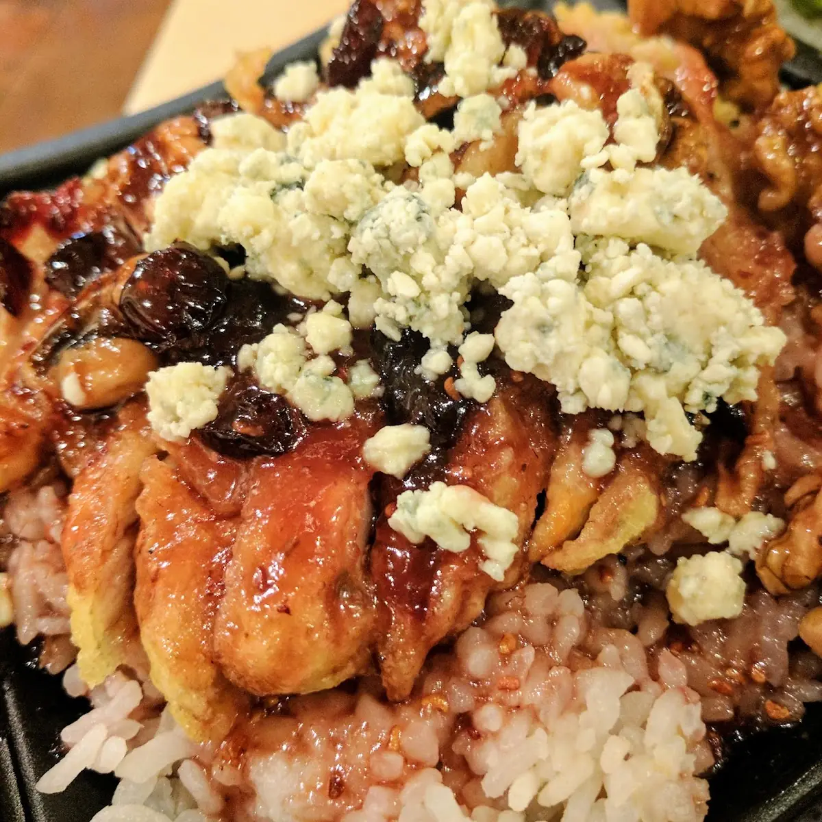 Raspberry Chicken with Blue Cheese Crumbles