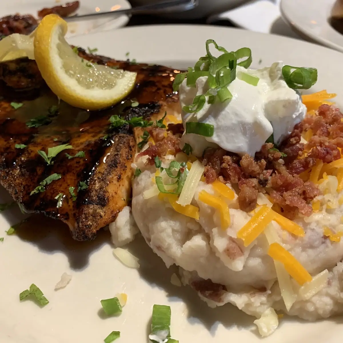 Bourbon Glazed Salmon with Loaded Mashed Potatoes