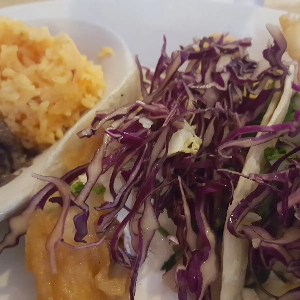 Lunch Fish Tacos with Beans and Rice