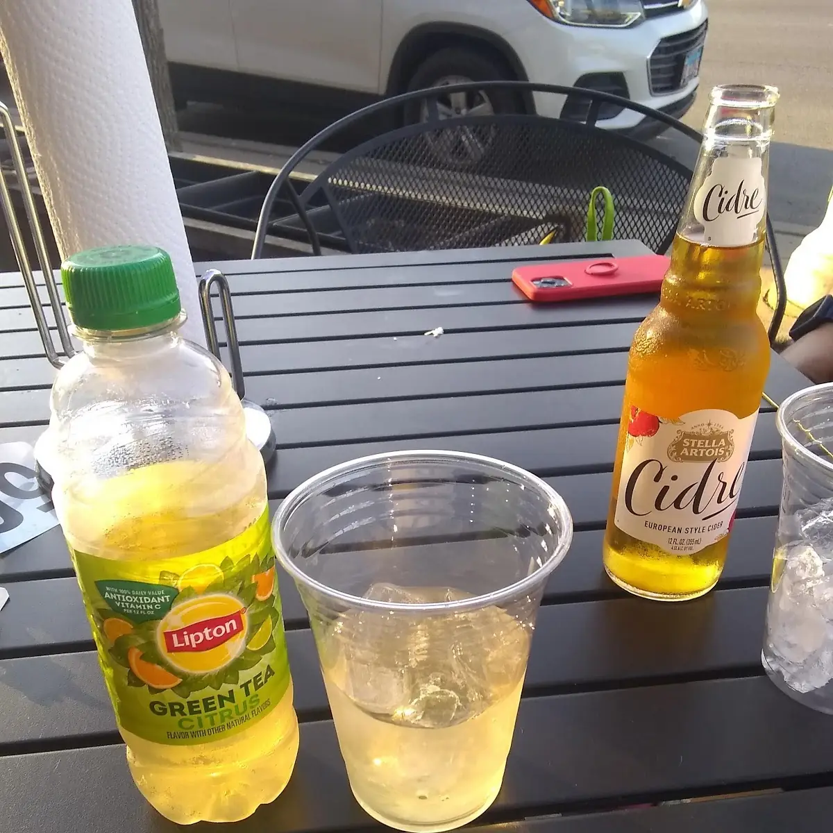 Green Tea and Stella Cider Beer