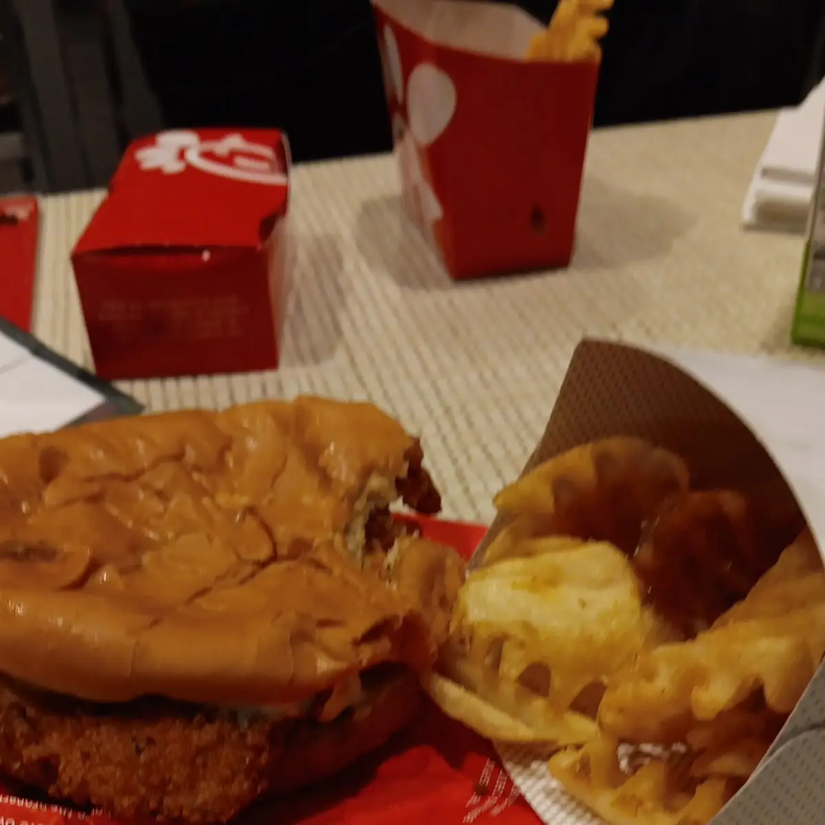 Chicken Sandwich and Waffle Fries
