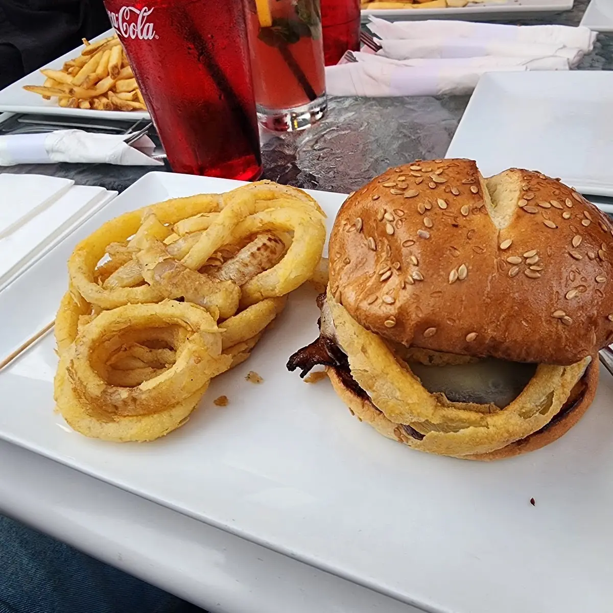 Burger and Onion Rings