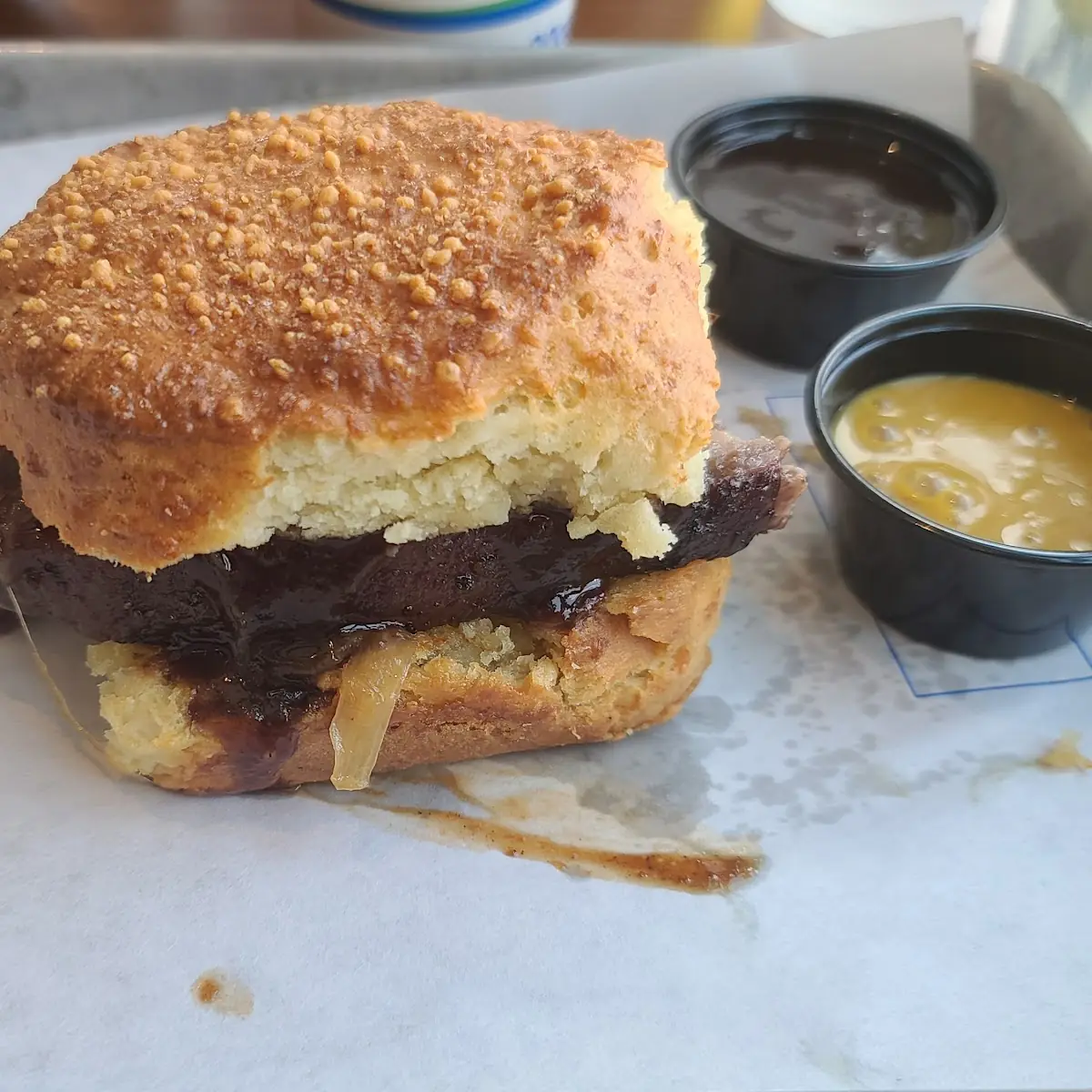 Smoked Brisket on a White Cheddar Biscuit