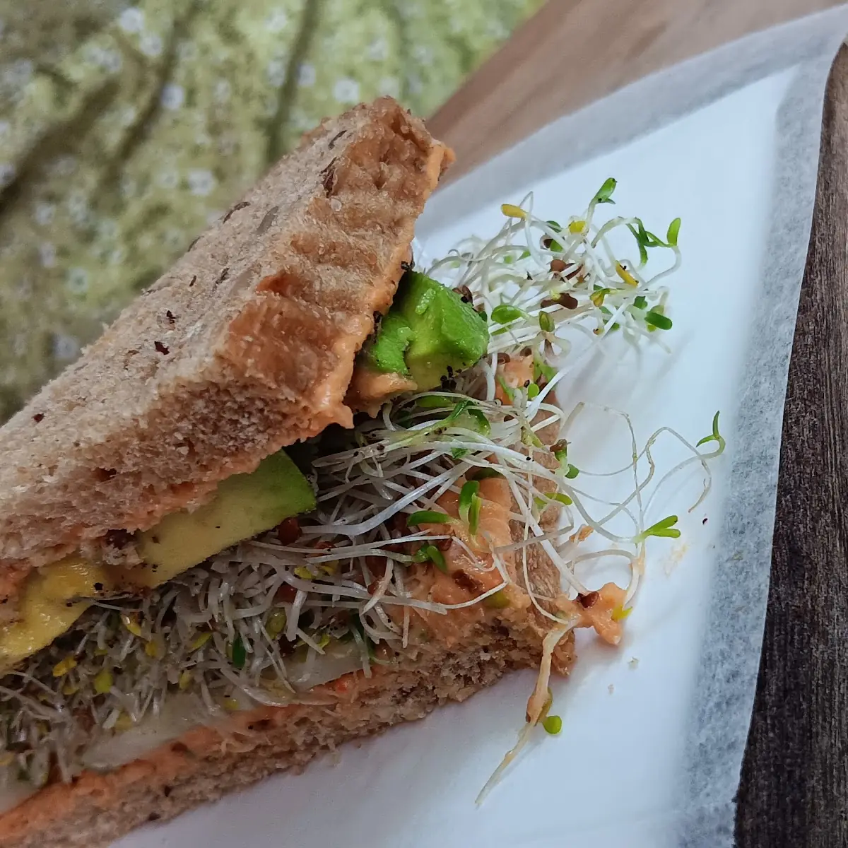 Avocado Cucumber Sprouts Hummus Sandwich
