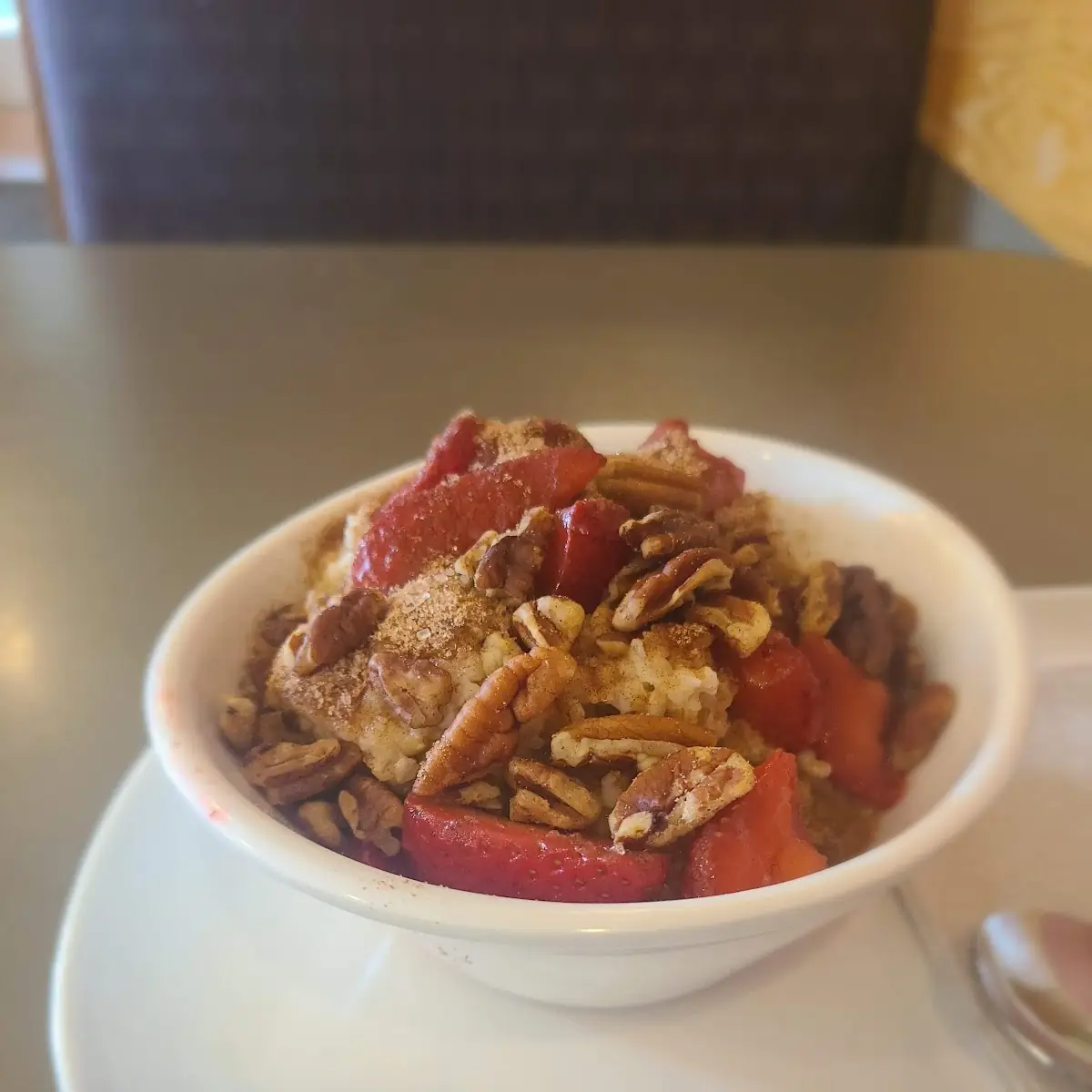 Steel Cut Oatmeal with Strawberries & Pecans