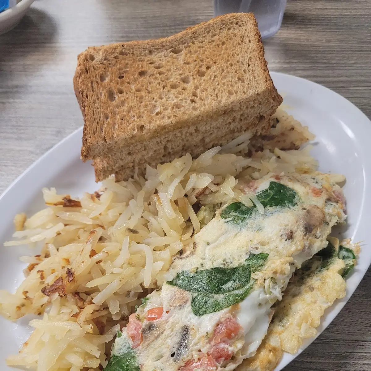 Egg with Hash Browns Toast and Drink